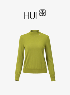 HUI卉橄榄黄绿色100%精纺全绵羊毛简约基础经典针织立领保暖毛衫