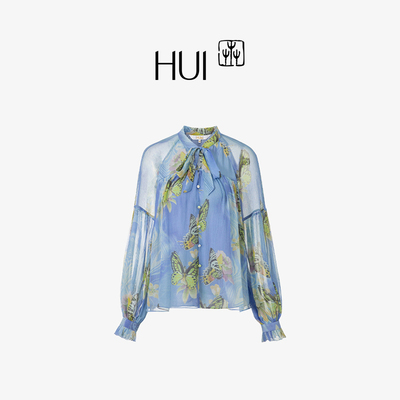 HUI卉桑蚕丝衬衫女非遗印花碎花