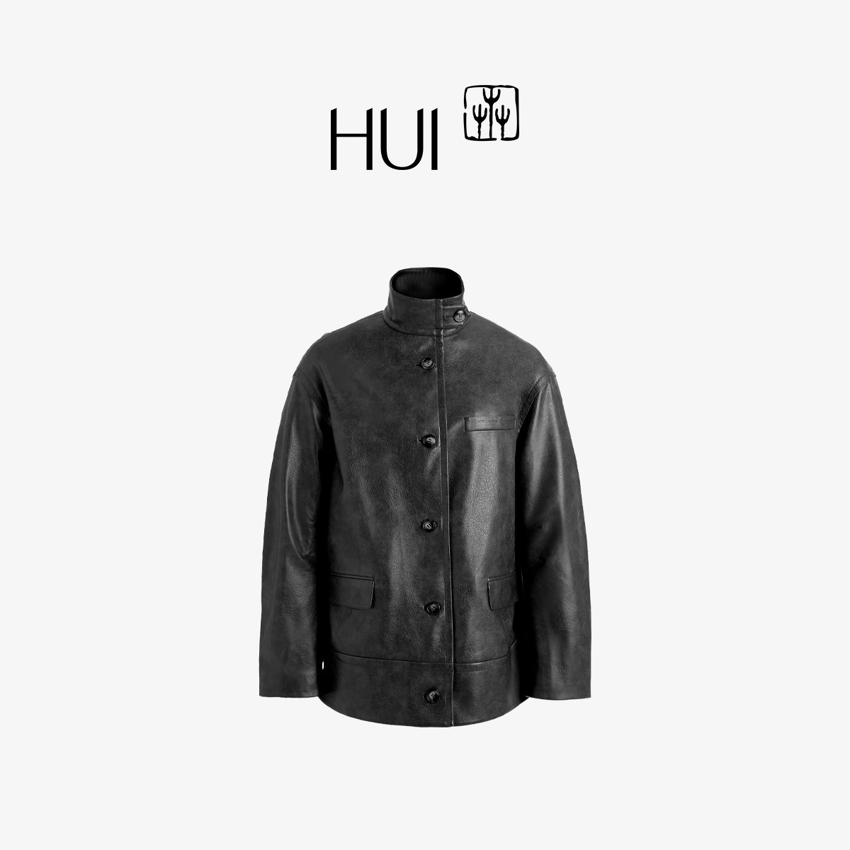 HUI卉博主同款米兰时装周秀款廓形皮衣