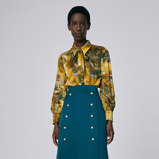 HUI卉桑蚕丝阿房宫赋原创印花衬衫原创