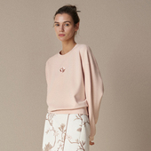 HUI卉环保空气层针织春云粉皎皎玉兰亮片刺绣落肩袖 圆领高街卫衣