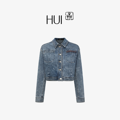 HUI卉玉兰染花墨夜青牛仔外套