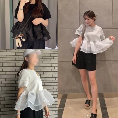 跨境外贸出口日系甜美减龄网纱荷叶边拼接短袖T恤娃娃衫短上衣女