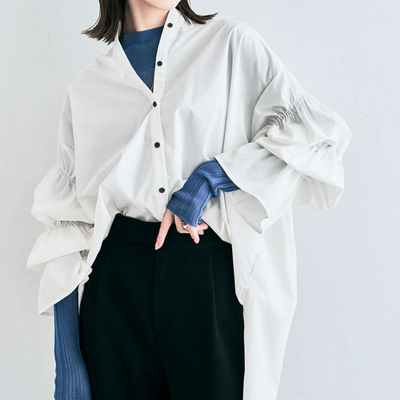 日系跨境外贸2026秋季新品衬衫女式设计感灯笼袖宽松小众上衣女