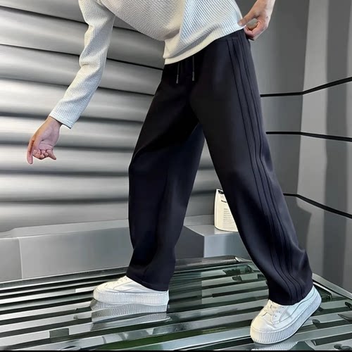 秋冬款男士休闲弯刀设计压褶平角裤百搭宽松时尚潮流休闲裤6316