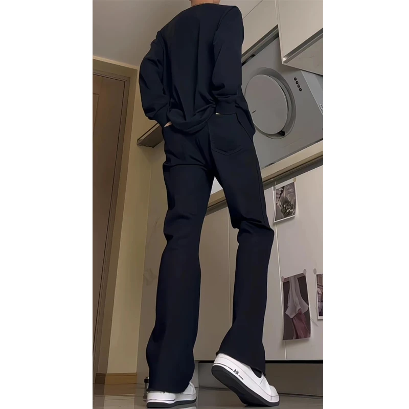 黑色弹力牛仔裤男春夏季cleanfit高街显瘦微喇休闲裤直筒窄版裤子