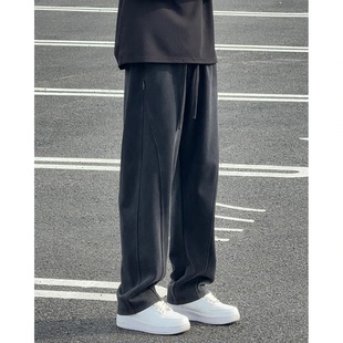 运动男裤 水洗灰做旧重磅卫裤 子休闲长裤 慵懒松弛感裤 男垂坠感男式