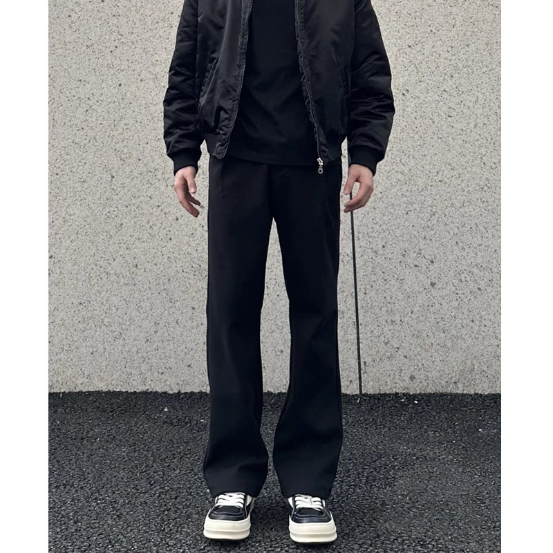 秋冬款高克重直筒硬挺弯刀微喇黑色西裤男百搭通勤卫裤休闲男长裤