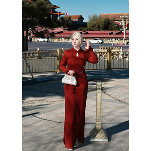 花边领改良旗袍女秋冬针织订婚连衣裙 新中式 糯米子 锦绣年华