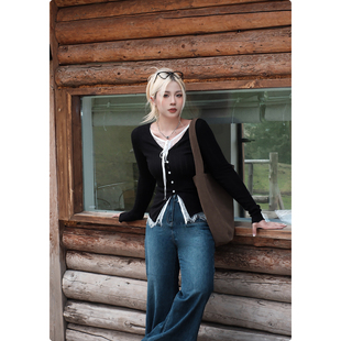 糯米子[初遇首尔]假两件长袖打底T恤秋季新款百搭时尚修身上衣