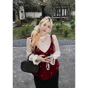 糯米子[丝绒蛋糕吊带]韩系氛围感裙摆吊带背心女外穿短款上衣