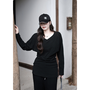V领长袖 糯米子 女大码 云感磨毛德绒针织衫 打底内搭T恤上衣 巨好穿
