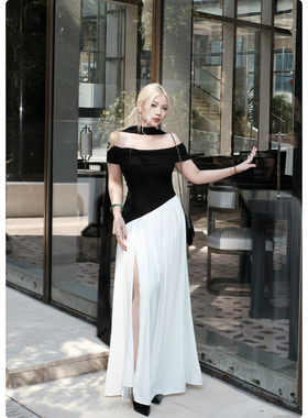 糯米子[穹光之礼]天使一字领褶皱不规则抹胸裙名媛轻奢礼服裙