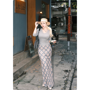 糯米子 复古格纹半身裙格子姐系miu风高腰鱼尾A字裙 超模格本