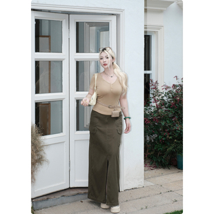 水洗牛仔半身裙开衩高级感不露腿长裙 复古工装 糯米子 工作室