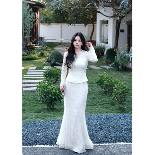 显瘦裙子 纯欲慵懒风蕾丝半身裙女秋冬新款 糯米子 月光缪斯半裙