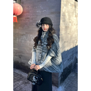 毛呢外套 高圆领斗篷披肩上衣显瘦加厚开衫 糯米子 格雷女士