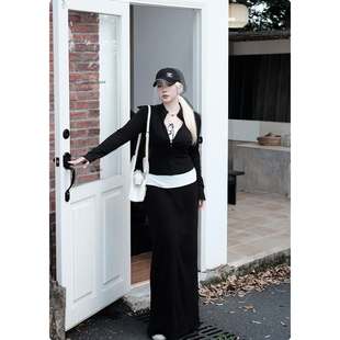 黑色半身裙女春秋针织高腰显瘦大码 半裙 a字裙子 叠穿公式 糯米子