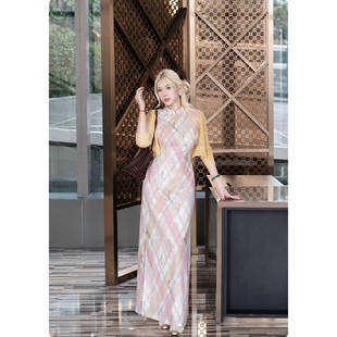 改良旗袍女早春格子撞色连衣裙 彩樱新中式 糯米子 春又也