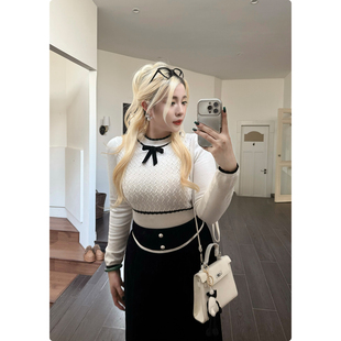 糯米子 千金风气质穿搭毛织上衣显瘦收腰毛衣 奥黛小姐上衣
