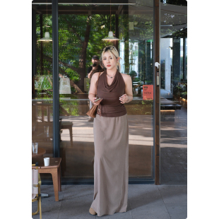 潮流砂洗铜氨色裙子 开叉半身裙显瘦时尚 糯米子 清凉一步裙