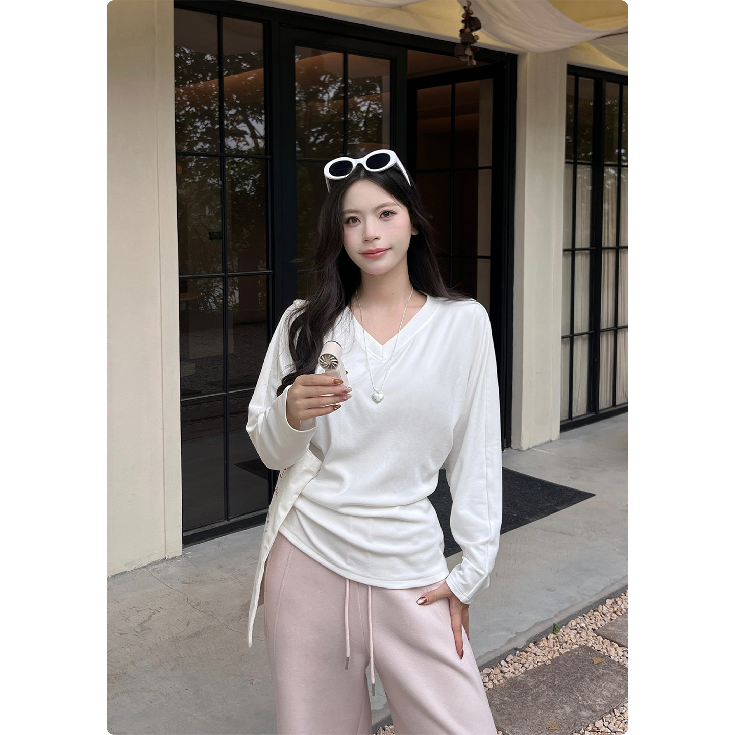 糯米子[巨好穿2.0]韩系绒感巨舒服针织衫纯色显瘦V领长袖T恤女