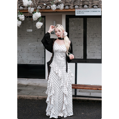 法式波点连衣裙女夏季不规则