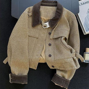 深圳南油轻奢高端货复古撞色翻领短外套女百搭设计感休闲夹克秋冬