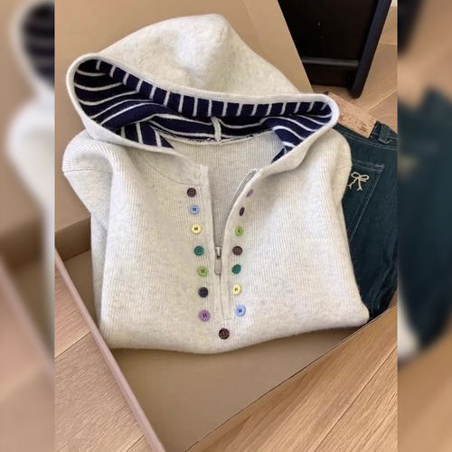 休闲连帽针织卫衣宽松百搭2025秋冬女长袖慵懒时尚上衣复古小众