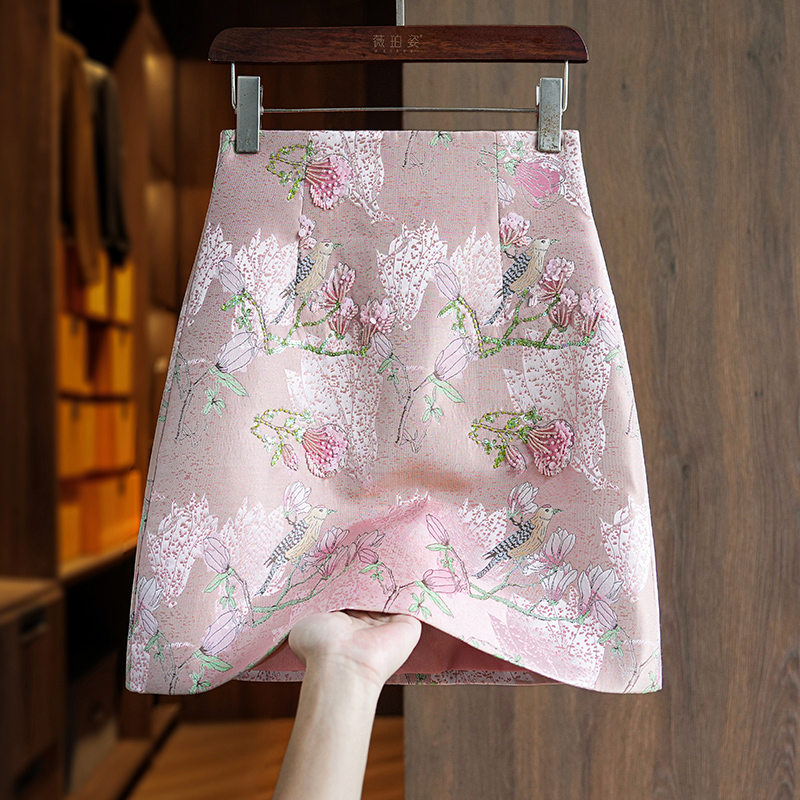 优雅新中式半身裙女复古国风提花