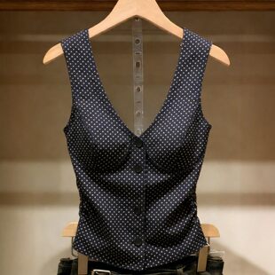 上衣 显瘦V领收腰无袖 美式 复古波点吊带背心女带胸垫欧货气质修身
