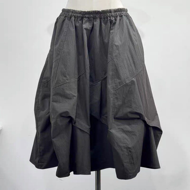 深圳南油高端货灰色褶皱工装半身裙女夏季设计感山本风痞帅中长裙