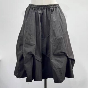 深圳南油高端货灰色褶皱工装 设计感山本风痞帅中长裙 半身裙女夏季
