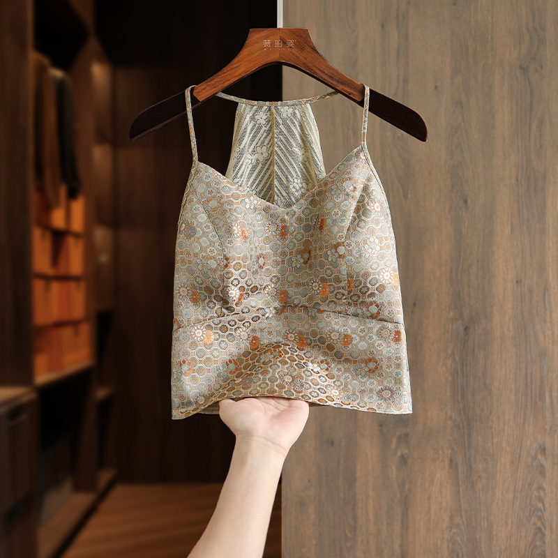 CHAO级推荐！中式蕾丝吊带背心女内搭带胸垫性感美背独特短款上衣