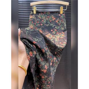 一线品牌专柜黑色碎花气质直筒裙高级感显瘦百搭包臀半身裙