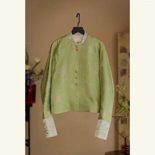 深圳南油轻奢高端货高级感气质新中式 国风绿色缎面外套女2025秋冬