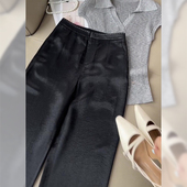 清仓一线品牌专柜黑色醋酸缎面长裤 女冰丝宽松垂感百搭直筒阔腿裤