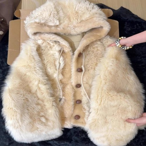 韩系羊羔毛皮草皮毛一体2025新款爆款巨好看冬装连帽厚毛毛外套女