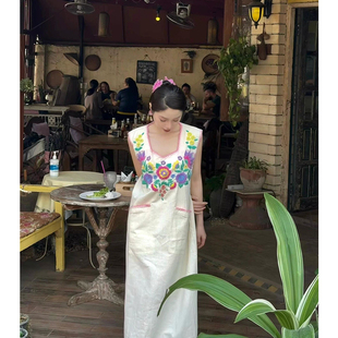 高级感刺绣连衣裙女春夏精致无袖 清仓一线品牌专柜新中式 背心长裙