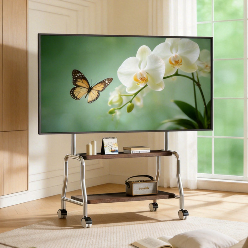 75寸电视机移动支架不锈钢可移动液晶电视落地支架挂架带轮子通用