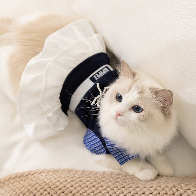 宠物衣服学院风格子衬衫裙情侣装百搭德文无毛猫秋冬猫咪衣服