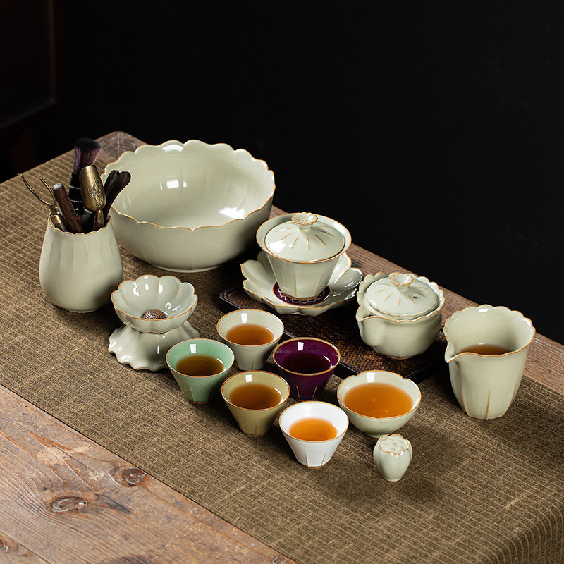 豆黄汝窑功夫茶具套组家用春暖花开 泡茶壶茶杯子办公室会客礼盒,餐饮具,功夫茶具,淘宝优惠券,粉丝福利购,淘宝优惠卷