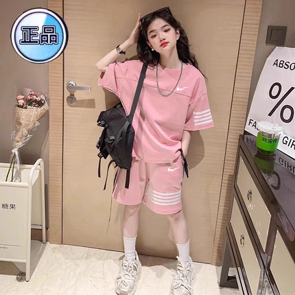 正品NK女童短袖套装2025新款运动两件套中大童纯棉韩版休闲夏装潮