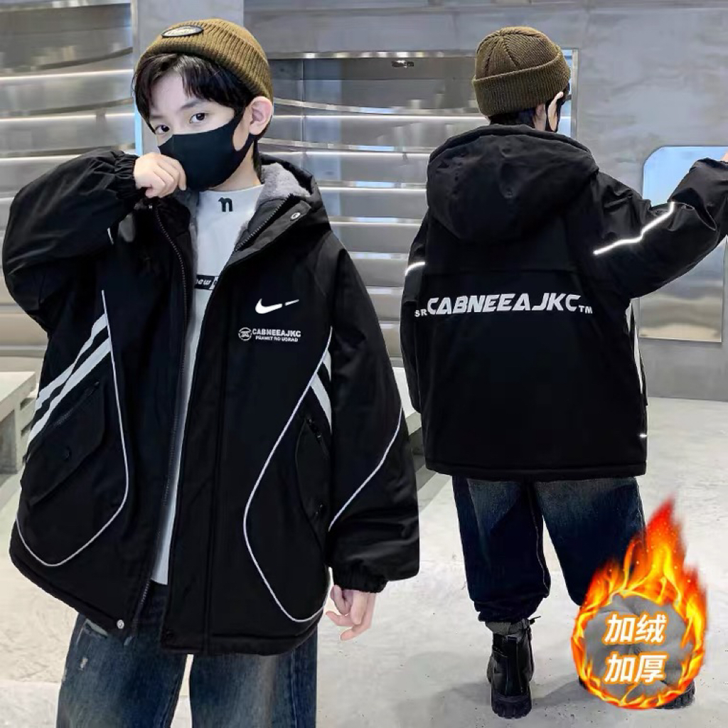正品NK男童加绒外套2025新款儿童冬季冲锋棉衣大童冬装派克服加厚
