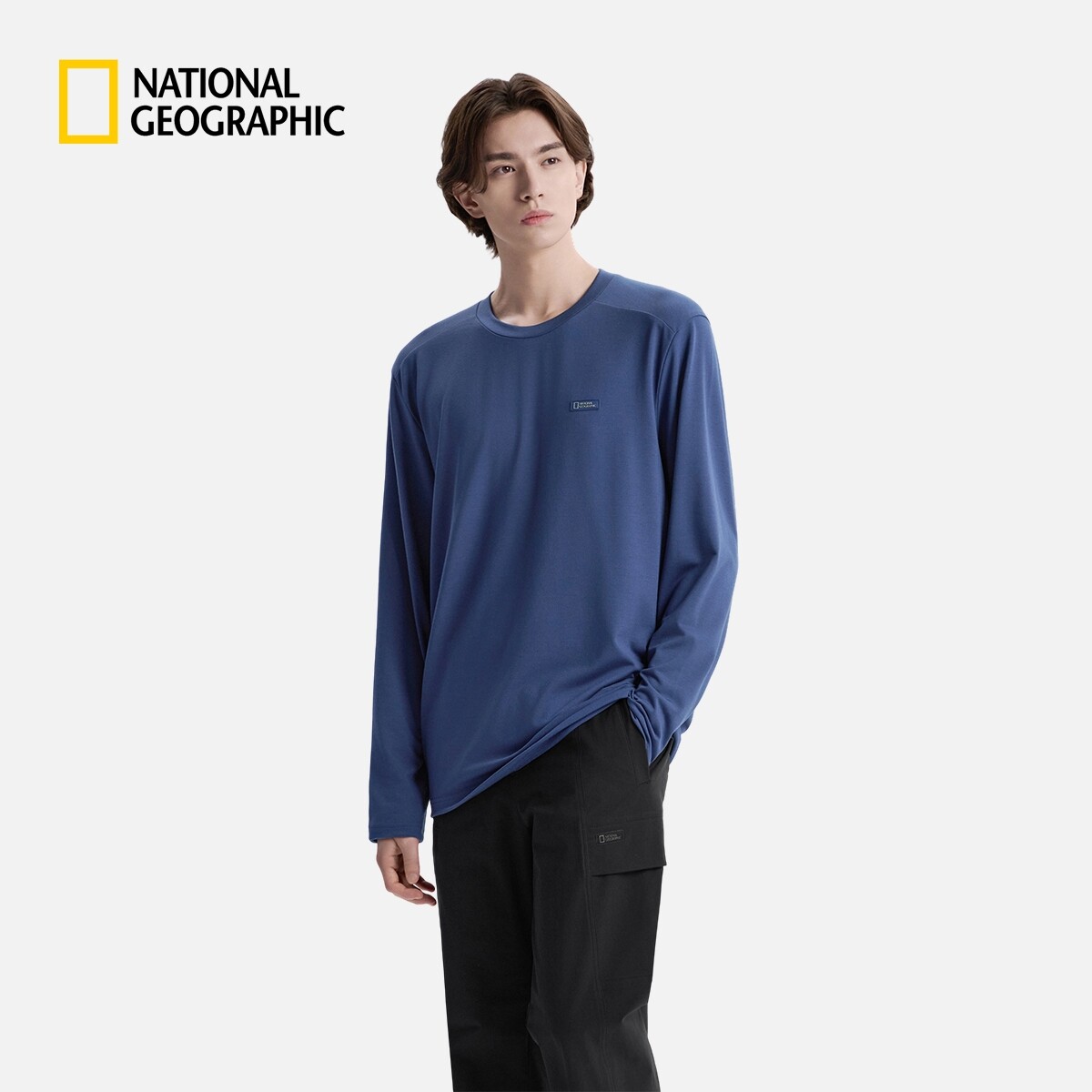 国家地理CAPH男女春秋薄款基础圆领纯色通勤百搭长袖T恤内搭上衣