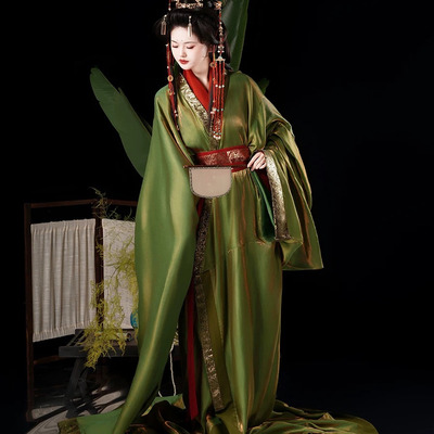 战国袍复原红绿色织金锦双层