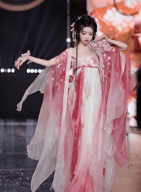 新款【桃花】十二花神汉服女齐胸襦裙春夏季花瓣重工袖大袖衫套装