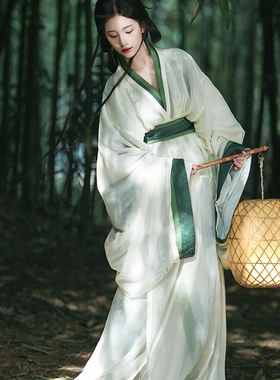 原创【青玉案】战国袍复原双层国风直裾印花清冷拖尾大放量汉服女