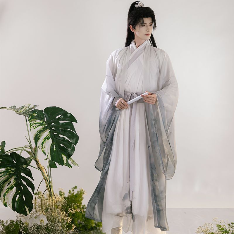 魏晋风水墨印染仙侠气道袍男女款图片