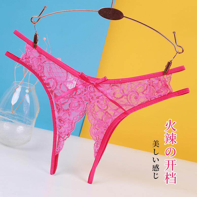 Womens lace sexy mesh hollow thin crotchless thong panties